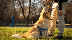 Golden Retriever with owner